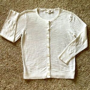 LOFT Traditional White Slubbed Cardigan Size S